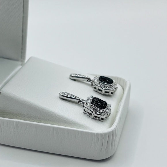 Black Diamond Accented Dangle Earrings - Picture 6 of 6